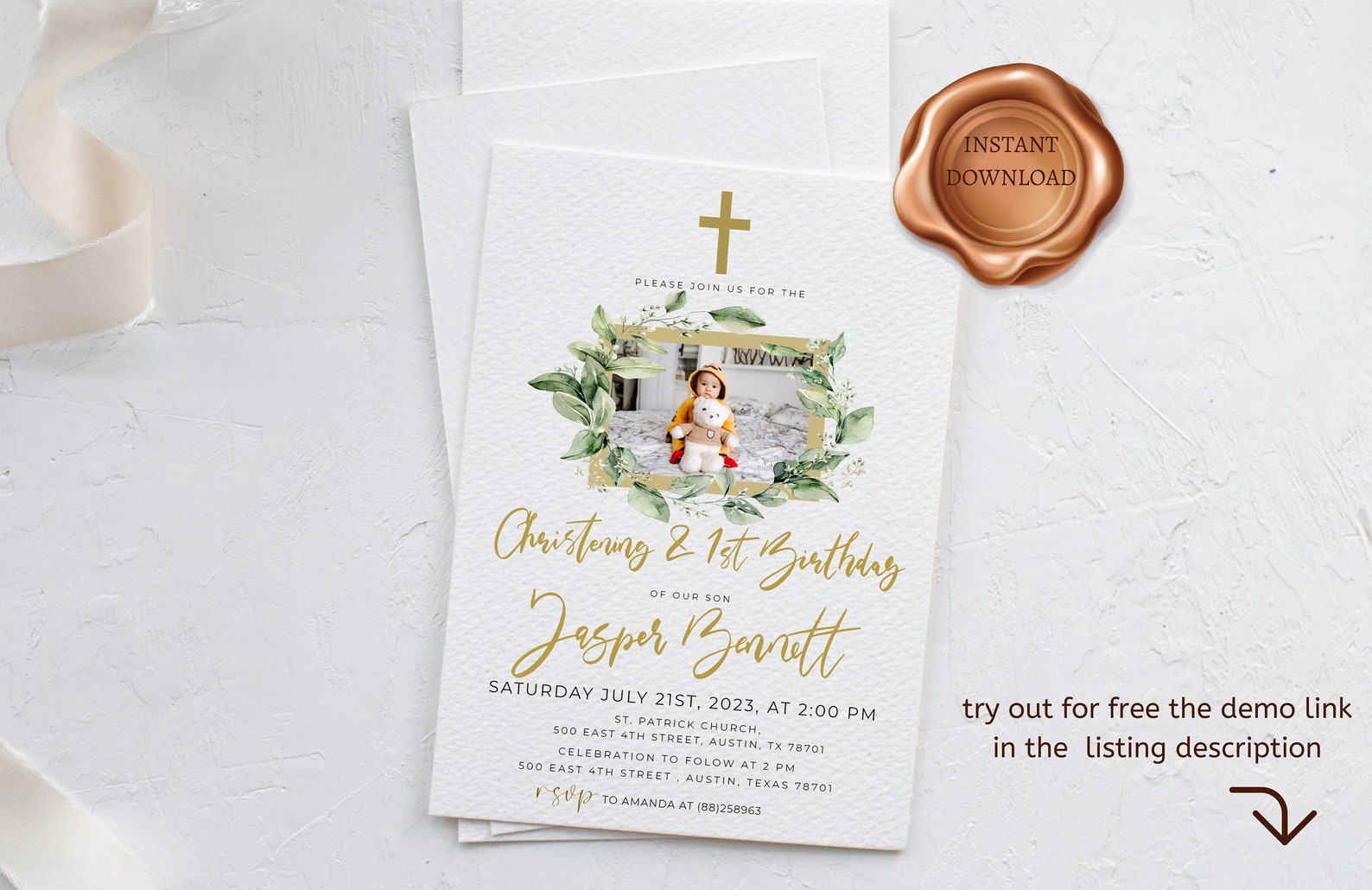 Baptism and Birthday Invitation, Birthday and Baptism Invitation