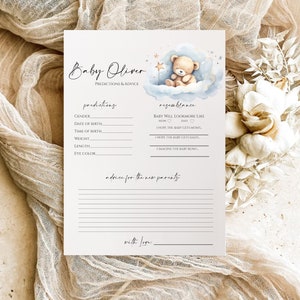 Modèle de carte de prédictions et de conseils pour baby shower dans le nuage, conseils de prédictions de bébé pour les parents