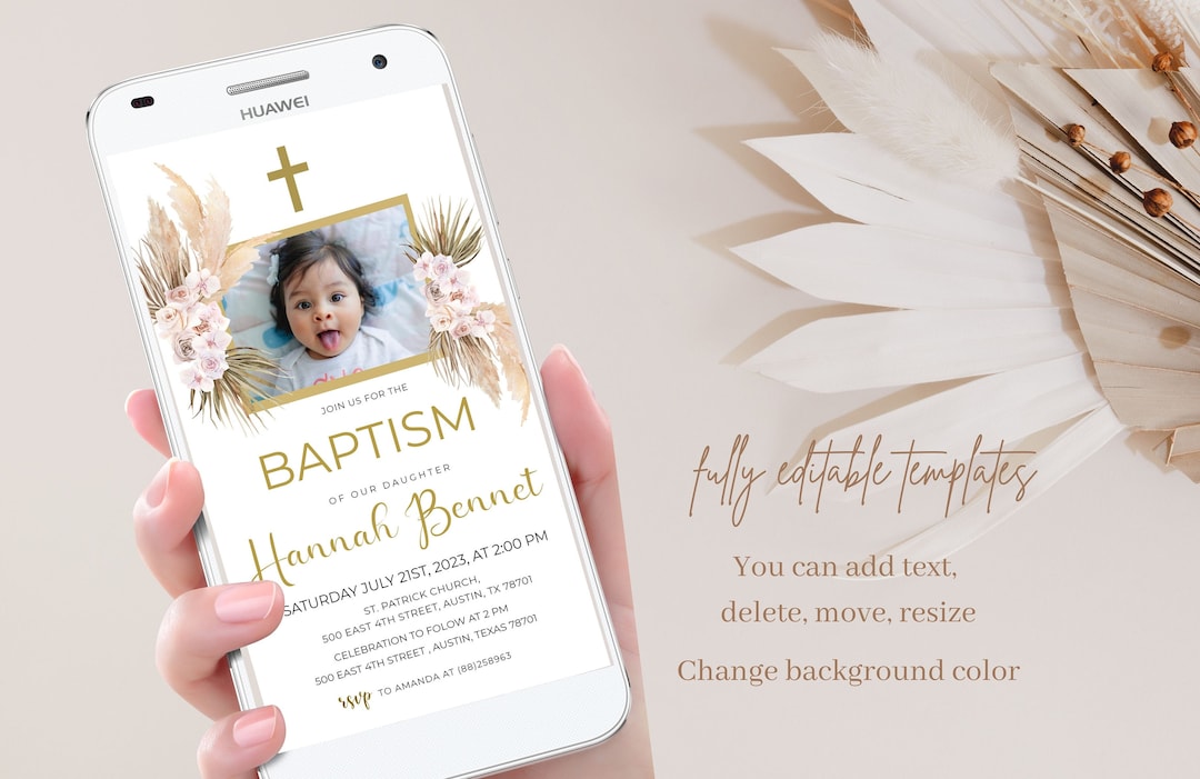 Baptism Evite, Christening Evite, With Photo, Pampas Grass, Lds Baptism