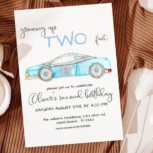 Two Fast Birthday Invitation, Racing Car Birthday Invite, Racing 2nd Birthday, Editable, Digital Download