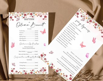 Plantilla del programa de bautismo, Programa de bautismo de flores silvestres, Imprimible, bautismo lds, Editable, Descargar