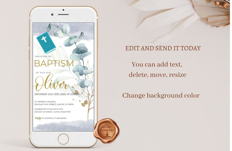 Electronic Baptism Invitation Christening Evite Phone Etsy