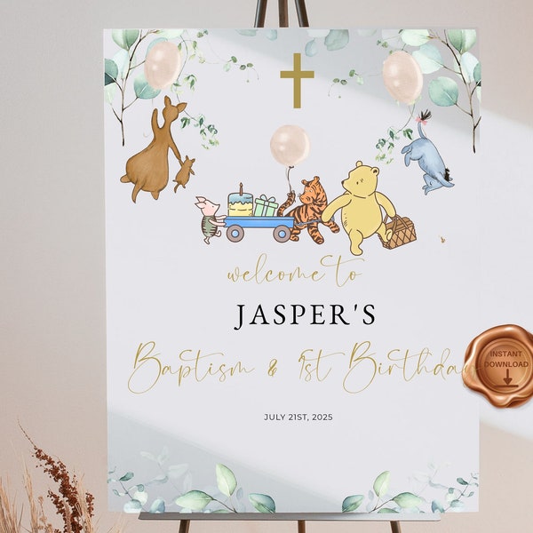 first birthday welcome sign, christening welcome sign, baptism welcome sign, gender neutral, 1st birthday winnie the pooh, bear baptism