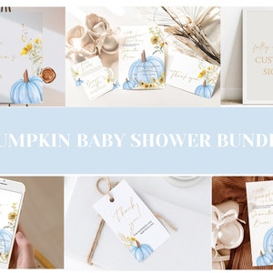 Blue Pumpkin Baby Shower Invitation Bundle, Pumpkin Boy Baby Shower Invitation Bundle, A Little Pumpkin is on the Way, Boy Baby Shower