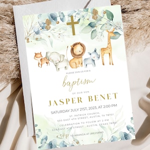 faire-part de baptême safari, baptême safari, invitation animaux de la jungle, faire-part d'anniversaire, baptême, modifiable, imprimable, téléchargement, BI01