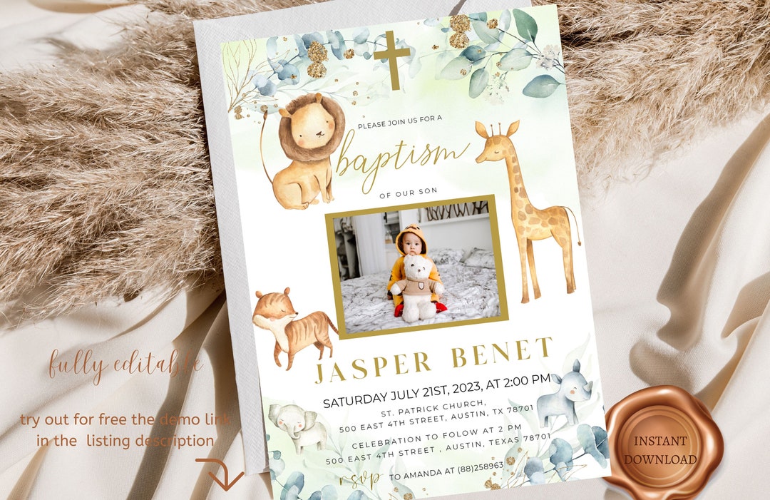 Jungle Christening Invitation Safari Christening Invitations Etsy