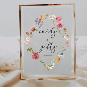 wildflower cards and gifts sign, baby shower sign, bridal shower, wildflower, wedding sign,  editable, printable