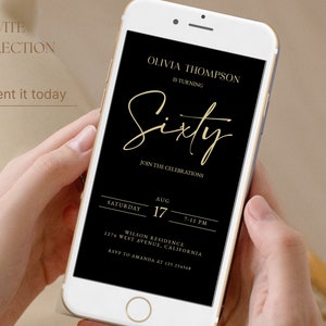 Sixty 60th Birthday Invitation Template, Electronic Birthday Evite, Birthday Invitation, Editable Text Message, Digital, Instant Download