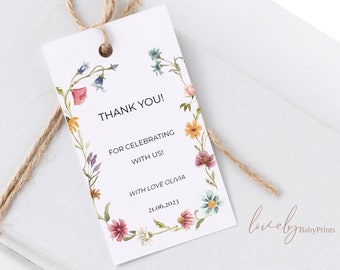 etiqueta de regalo de flores silvestres, favores de fiesta de cumpleaños de flores silvestres, etiqueta de agradecimiento favor, etiqueta de baby shower para favor, etiqueta de favor de cumpleaños