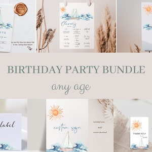 Nautical 1st Birthday Invitation, Editable Nautical Birthday Boy Bundle, Sailboat Theme Party, Editable Sail Boat Birthday Invite, Download