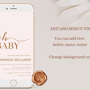 Baby shower evite, minimal baby shower invite, editable, instant download