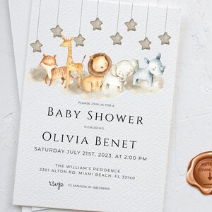 baby shower safari invitation, safari baby shower invite, jungle animals, editable baby shower, printable, instant download, BI01