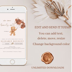 we can bearly wait baby shower evite template, gender neutral, electronic baby shower invitation