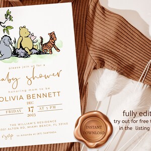 Editable Winnie the Pooh Baby Shower Invitation,  Winnie The Pooh Invitation, Winnie The Pooh Invite, Winnie The Pooh Invite Template