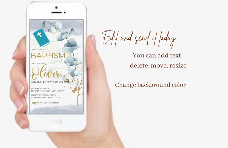 Electronic Baptism Invitation Christening Evite Phone Etsy