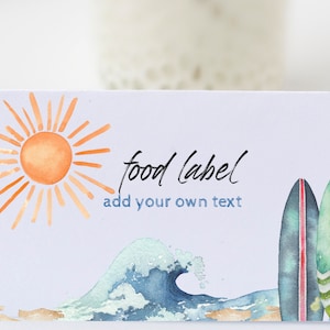 Surf birthday food tents, surfing party decorations,