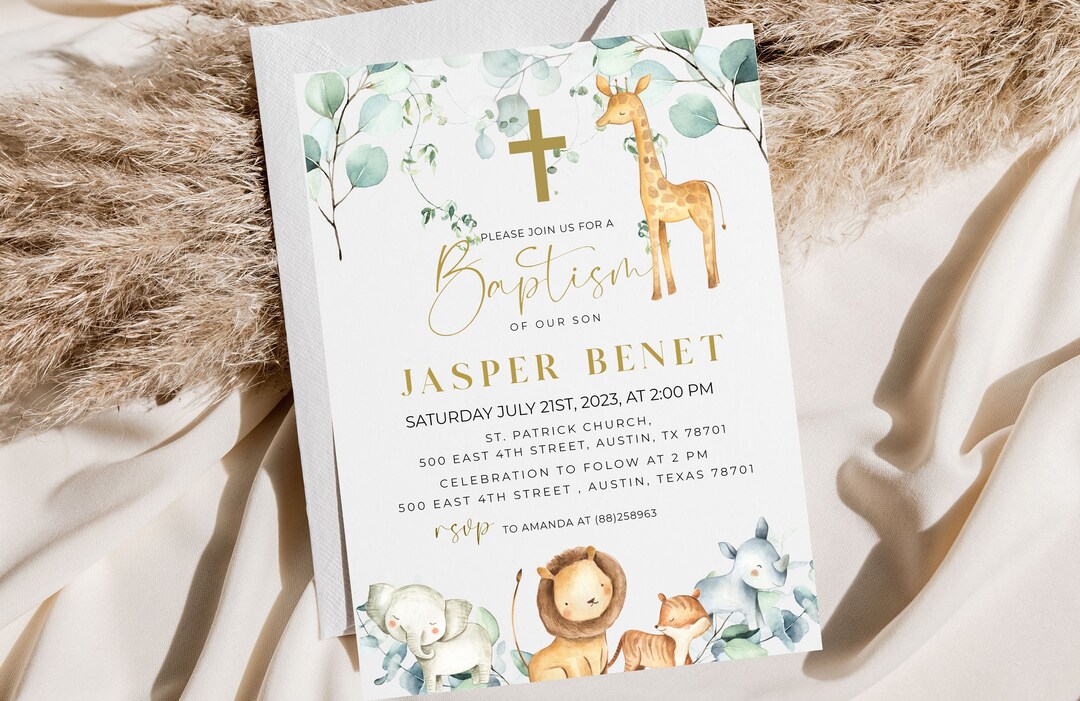 Safari Baptism Invitation, Jungle Baptism Invitation, Baptism in