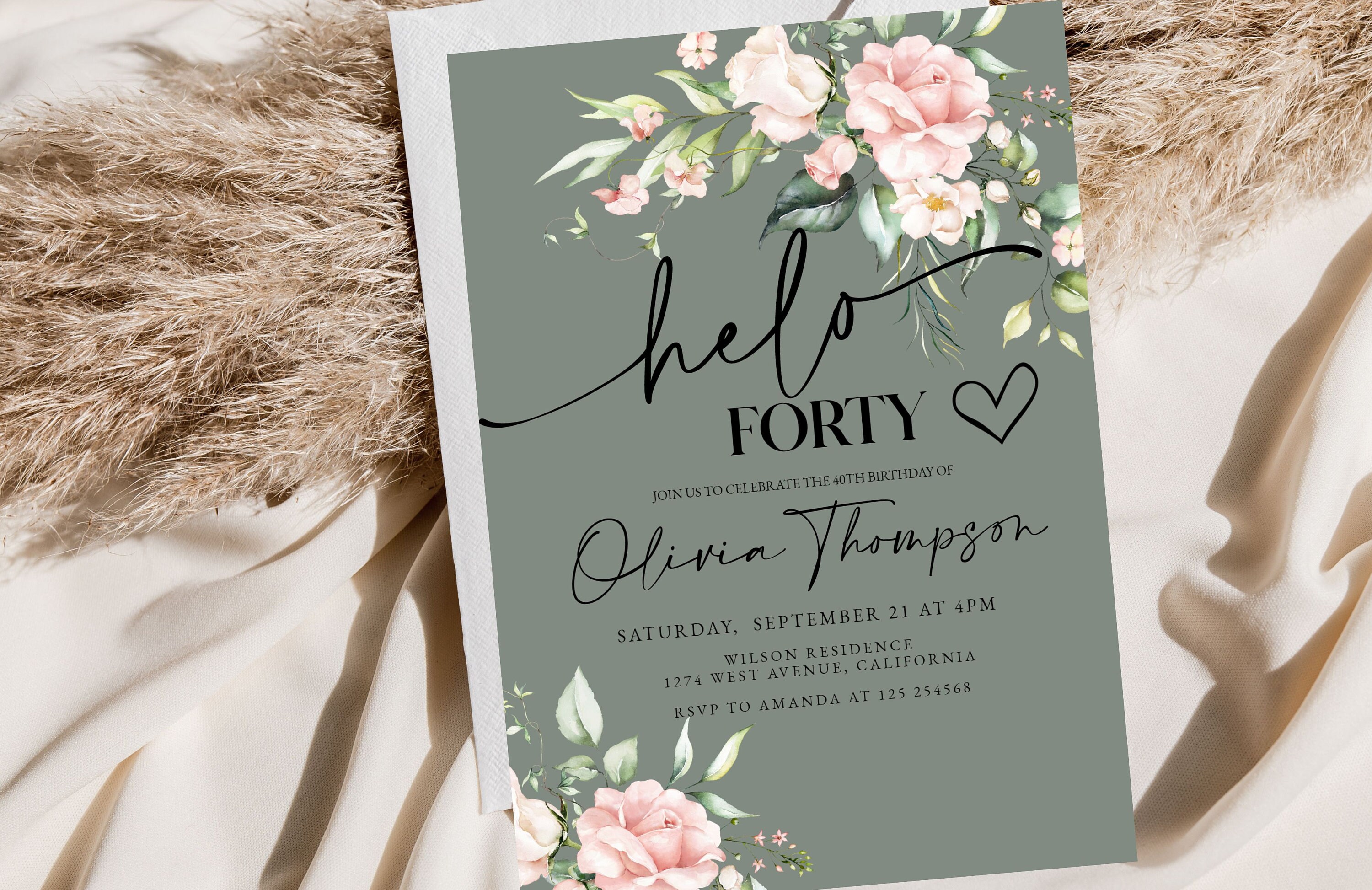 Hello Forty Birthday Invitation Template, Birthday Invite, Boho