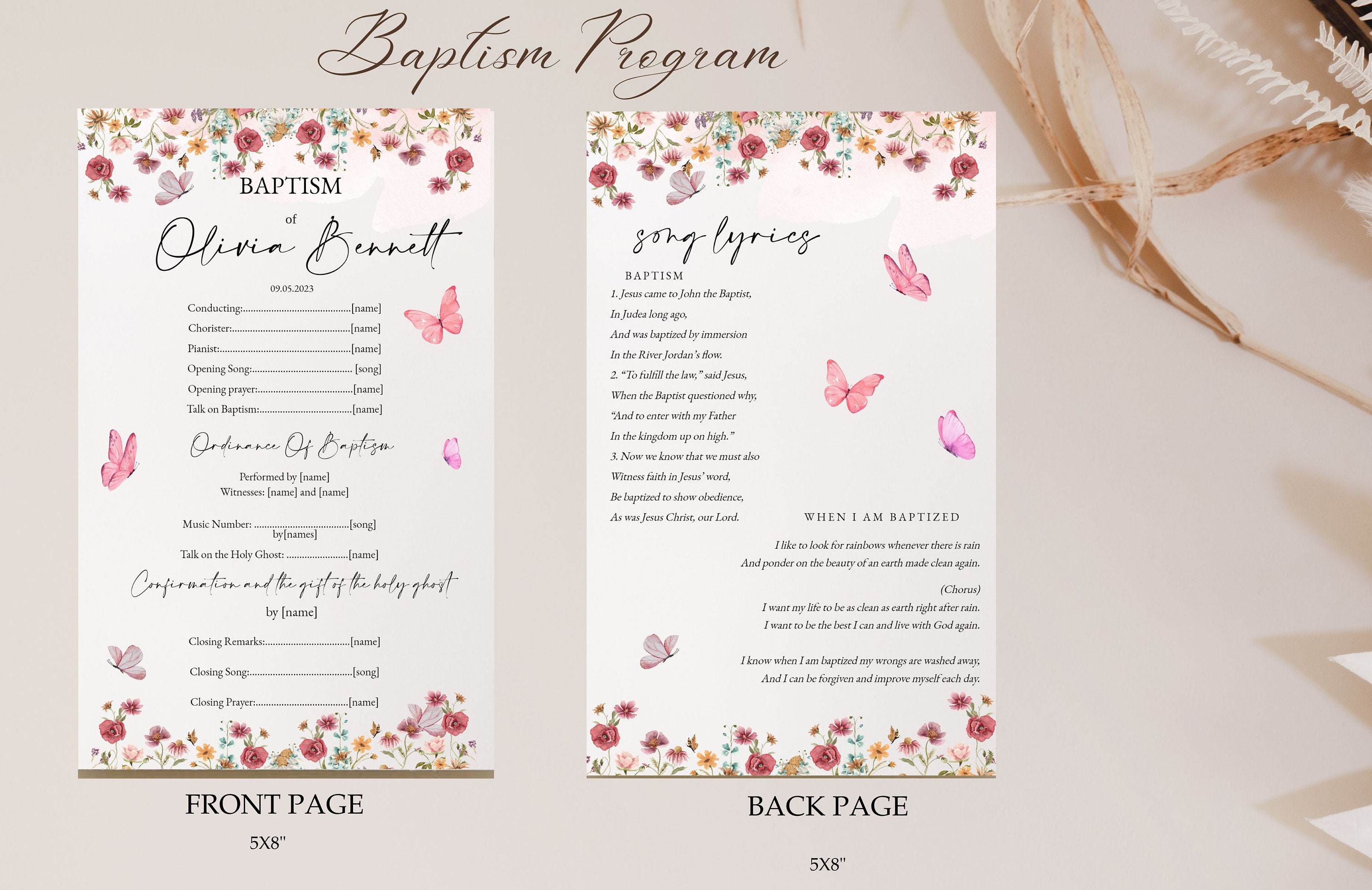 Baptism Program Template, Wildflower Baptism Program, Printable, Lds ...