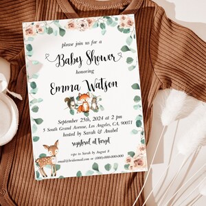 woodland baby shower invite, woodland shower, woodland invite