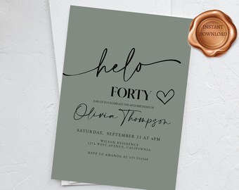 40th Birthday Invites For Women, 40th Birthday Party Invitations for Her, Forty Invitation Digital, Women's 40th, Editable, Download