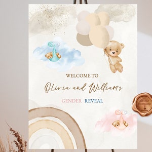 Bear balloon welcome sign, Bear Gender Reveal Welcome Sign, Bears Gender Reveal Party Decor, He Or She, Boy Or Girl Template, Download