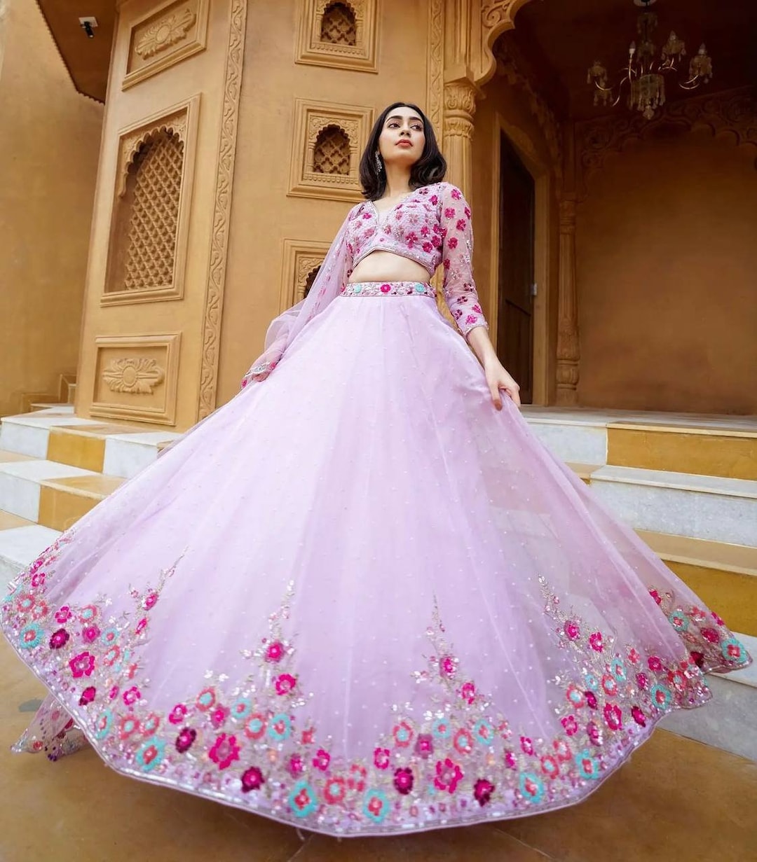 Pastel Pink Lehenga Choli for Women Net Lehenga Choli Light Etsy UK