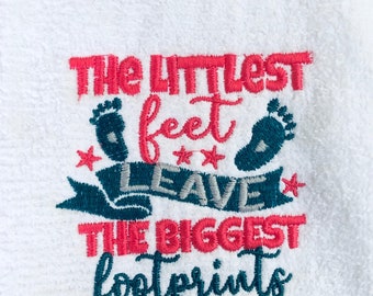 Embroidered Fingertip Towels - White - The Littlest Feet... Pink/Teal