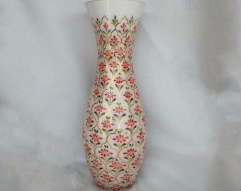 Handpainted Gilded Vintage Opal Glass Vase Pasabahce Decorative Glass Art