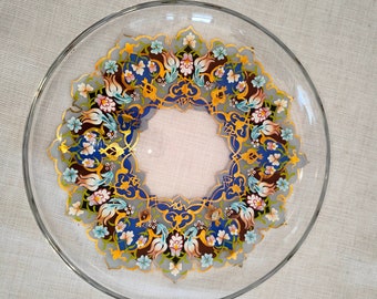 Handpainted Pasabahce Glass Art Vintage Decoration Gilded Decorative Plate