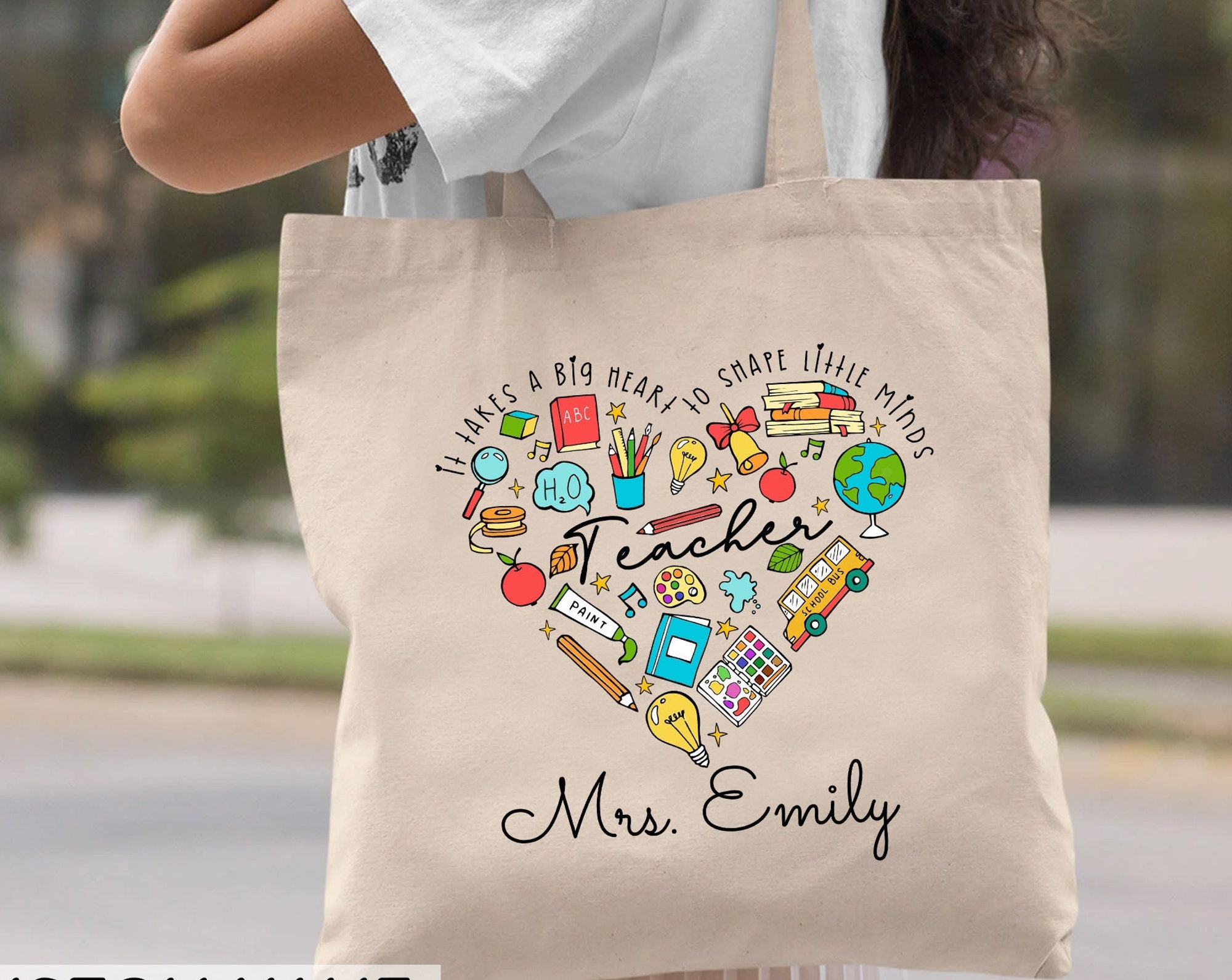 Discover Teacher Tote Bag, Back To School Gift, Personalized Teacher Gift, Heart Teacher Bag