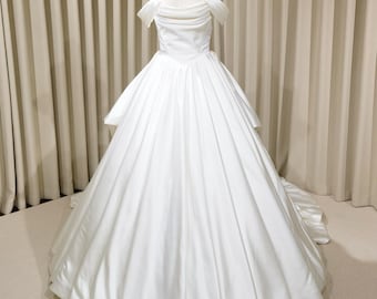 Minimalist Satin Corset Wedding Ballgown with Detachable Sleeves | Leah