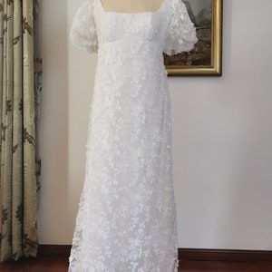 Fairy floral Bridgerton wedding dress w detachable bow, custom unique courthouse wedding gown, romantic reception elopement dress for bride