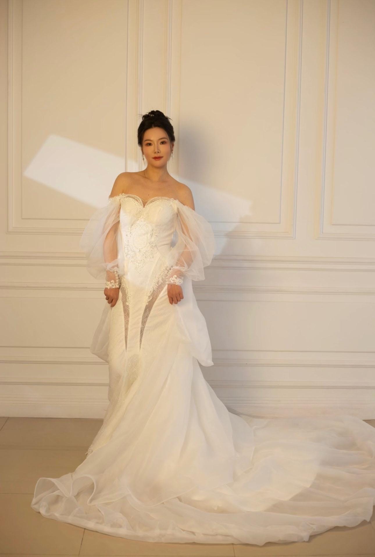 Long Sleeve Lace Mermaid Wedding Dress with Detachable Train | Nova