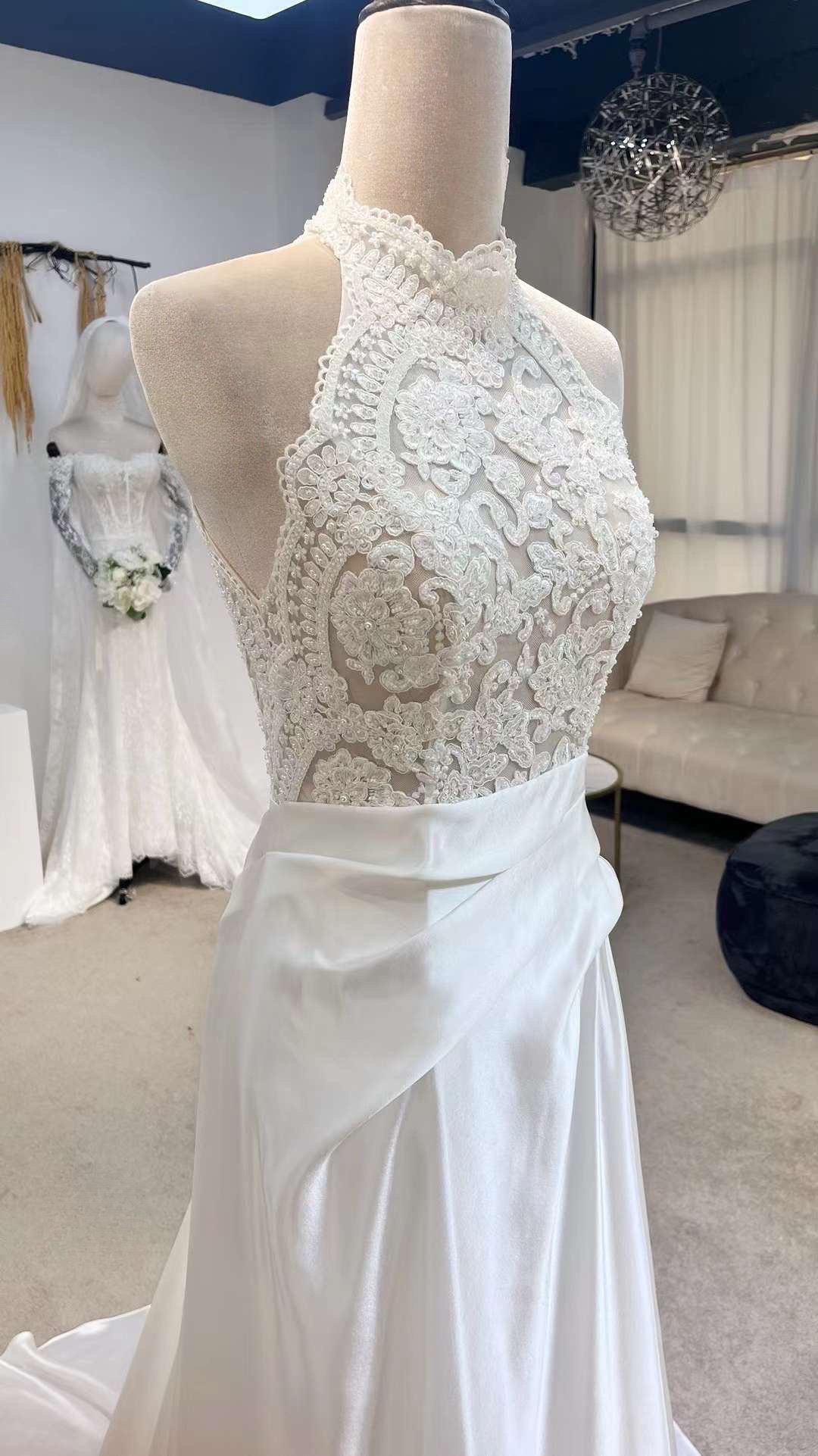 a line knee length dress A-line Off Shoulder Pleated Knee-Length Ivory Satin Wedding Dress main image 0