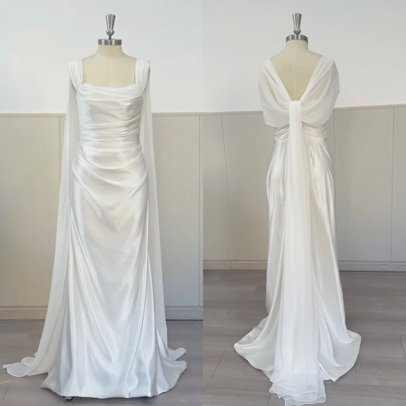 Minimalist Satin Corset Wedding Bridal Dress, Custom Simple Elegant Prom Party Gown, Courthouse Civil Reception Elopement Dress image 1