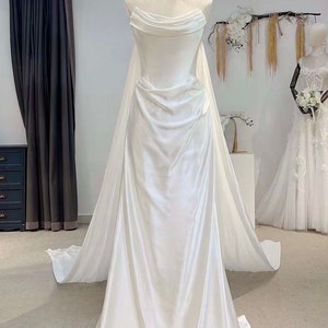 Georgia | Minimalist Satin Corset Wedding Bridal Dress with Detachable Cape, Custom Simple Elegant Prom Party Gown Classic French Style