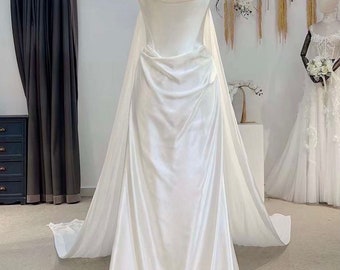 Minimalist Satin Corset Wedding Bridal Dress, Custom Simple Elegant Prom Party Gown Classic French Style, Georgia Flower wedding inspired