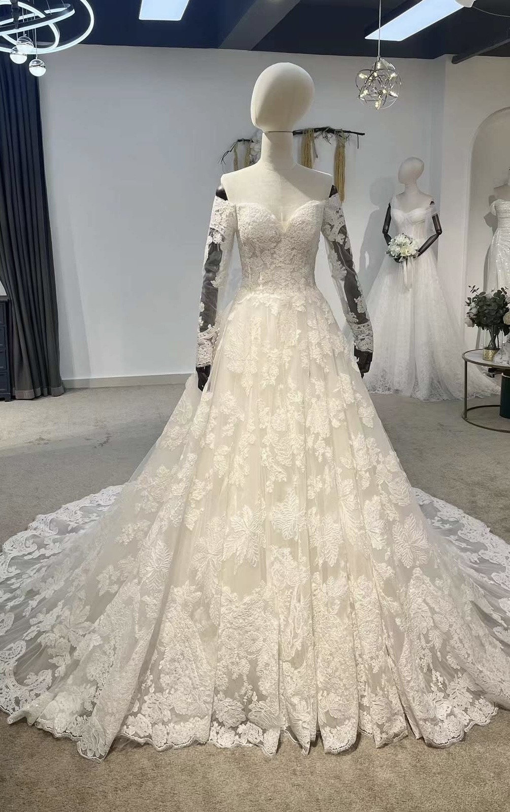 Long Sleeve Off Shoulder Lace Wedding Ballgown | Hera