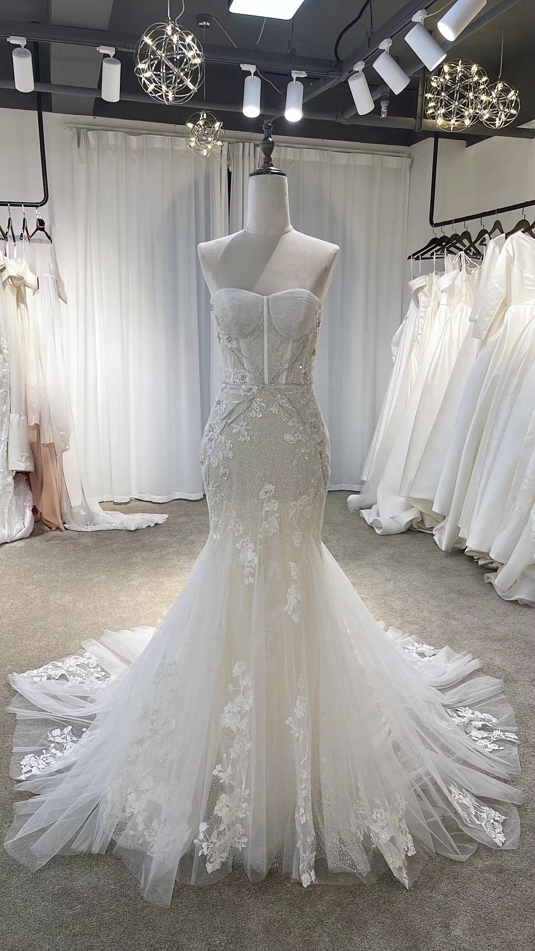 Fairy Corset Mermaid Wedding Bridal Dress, Custom Elegant Lace Gown ...