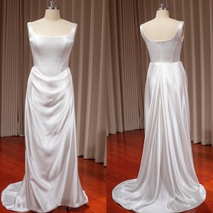 Barbara | Minimalist Square Neck Satin Corset Wedding Dress, Custom Simple Modest Reception Elopement Dress for Courthouse Civil Wedding