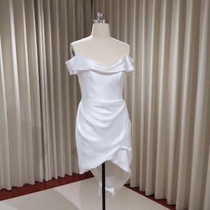 Valentina | Minimalist short wedding dress, White satin dress, Rehearsal dinner dress, Elopement Dress, Bridal shower Engagement dress