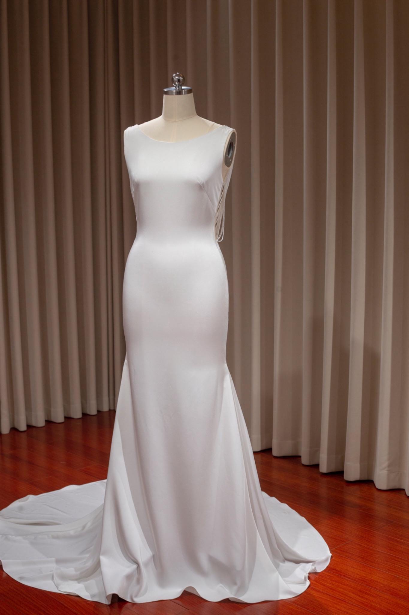 Minimalist Satin Mermaid Wedding Dress with Beaded Open Back