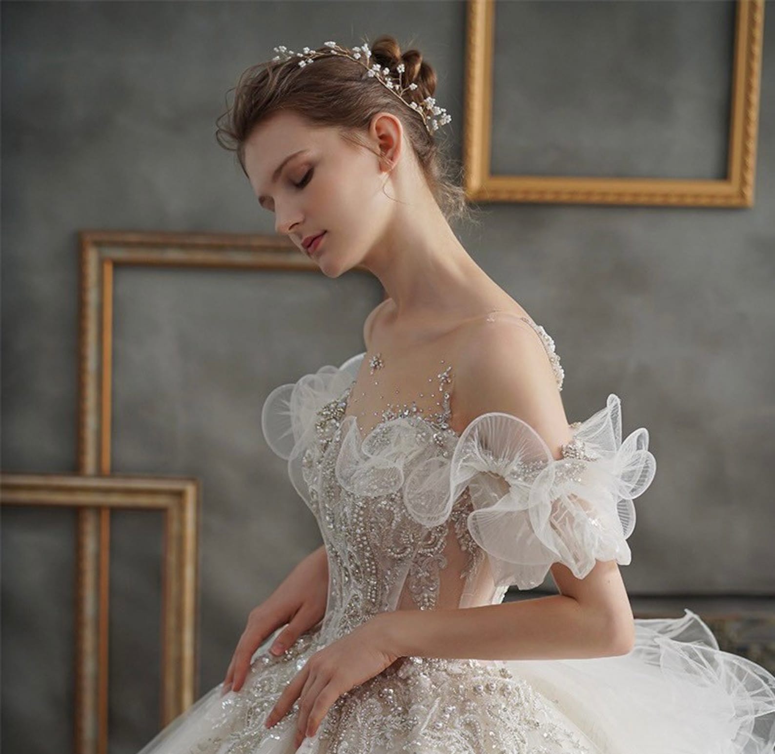 Fairytale A Line High Neckline Tulle White Wedding Dress main image 0