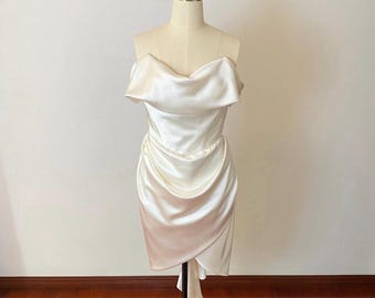 Alex Mini | Minimalist short wedding dress, White satin dress, Rehearsal dinner dress, Elopement Dress, Bridal shower Engagement dress