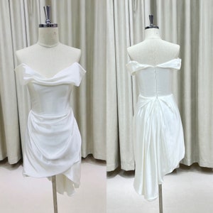 Minimalist short wedding dress, White satin dress, Rehearsal dinner dress, Elopement Dress, Bridal shower dress, Engagement dress image 1