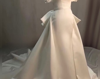 Off the Shoulder Minimalist Satin Mermaid Wedding Prom Dress, Custom Simple Modest Reception Elopement Unique Courthouse Civil Gown