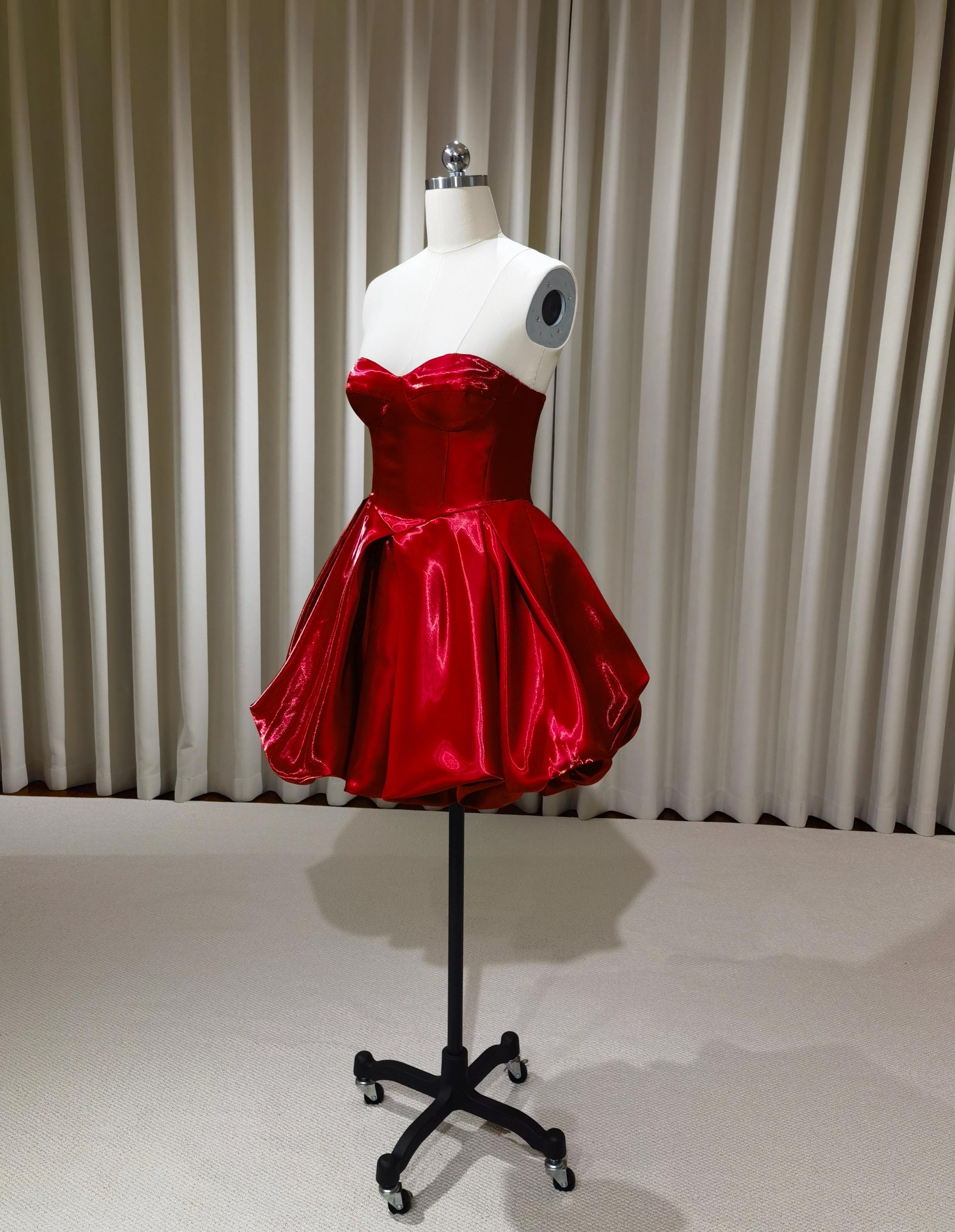 Red Liquid Satin Corset Basque Waist Short Evening Dress | Ruby Red Liquid Satin Corset Basque Waist Short Evening Dress | Ruby