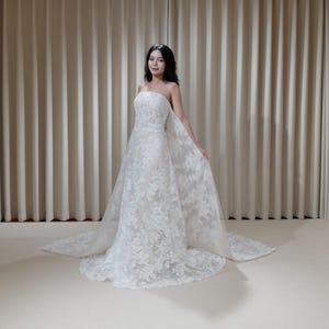 Beatrice | Fairy Floral Wedding Dress, Custom Elegant Lace Gown, Unique Elopement Dress for Courthouse Wedding, Romentic Reception Dres