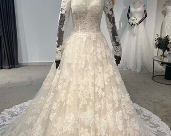 Long Sleeve Off Shoulder Lace Wedding Ballgown | Hera
